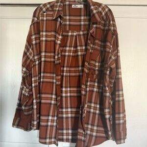 Womens Hollister Rust Plaid Shirt Jacket
